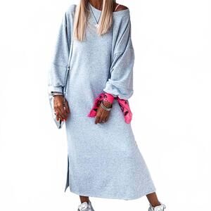 NEW LILY CLOTHING fashion casual long slit dress in grey
